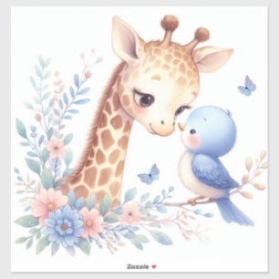 Storybook Woodland Babies Giraffe und Blauer Vogel Aufkleber