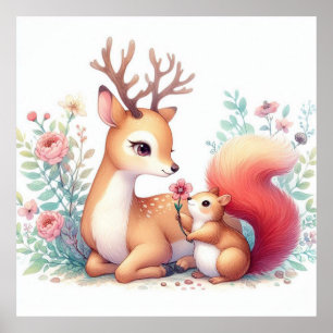 Storybook Woodland Babies Hirsch und Chipmunk Poster