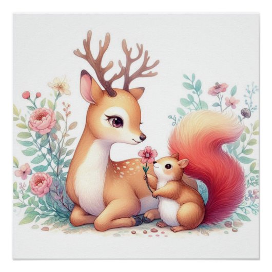 Storybook Woodland Babies Hirsch und Chipmunk Poster (Vorderseite)