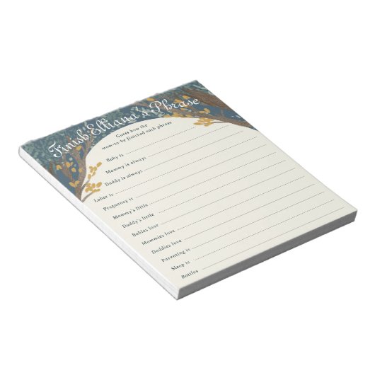 Storybook Woodland Babydusche beenden Phrase Game Notizblock (angewinkelt)