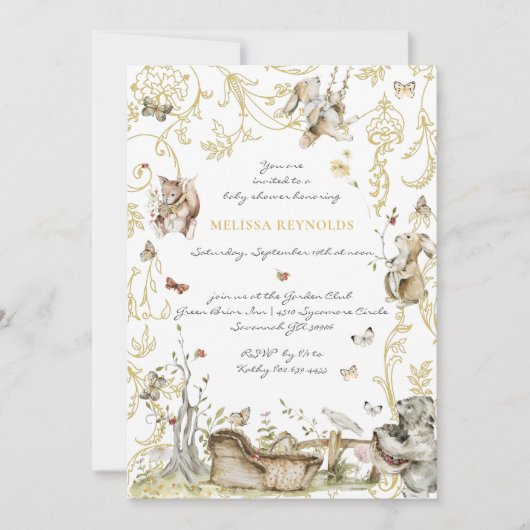 Storybook | Woodland Forest Baby Dusche Einladung (Vorderseite)