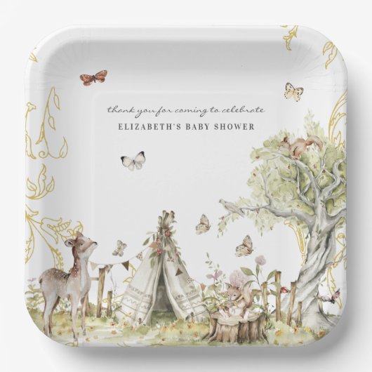 Storybook | Woodland Forest Baby Dusche Pappteller (Vorderseite)