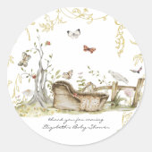 Storybook | Woodland Forest Baby Dusche Runder Aufkleber (Vorderseite)