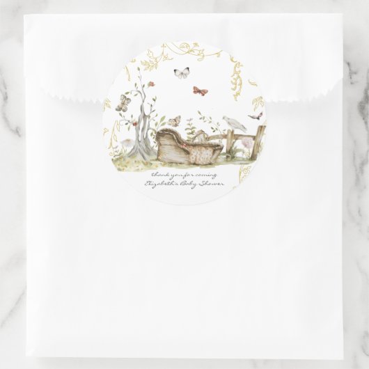Storybook | Woodland Forest Baby Dusche Runder Aufkleber (Tasche)