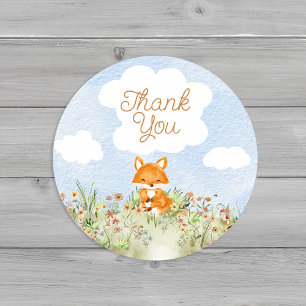 Storybook Woodland Fox Babydusche Danke Runder Aufkleber