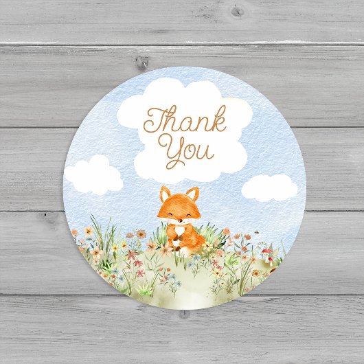 Storybook Woodland Fox Babydusche Danke Runder Aufkleber