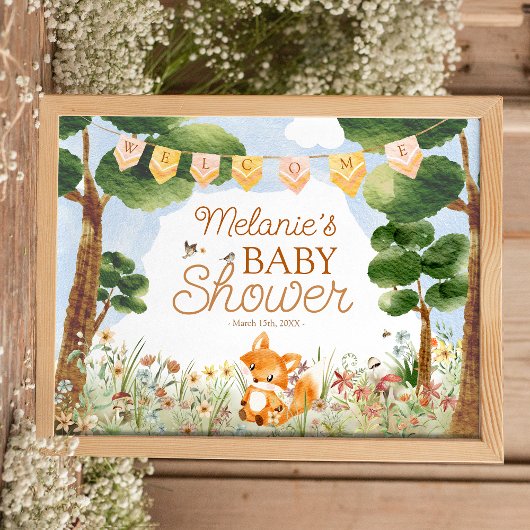 Storybook Woodland Fox Babydusche Willkommen Poster