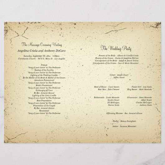 Storyline-Programm für feierliche Hochzeiten (Rückseite)