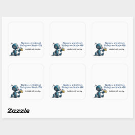Storytime Mode ON Robot Baby Shower Book Labels Quadratischer Aufkleber
