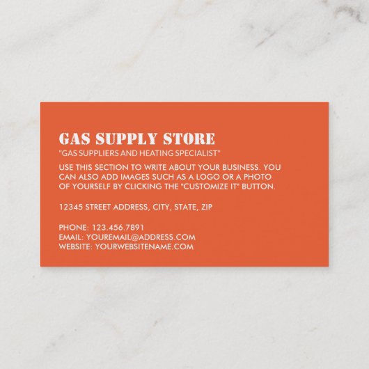 Stove Burner, Gasingenieur & Lieferant Visitenkarte (Rückseite)