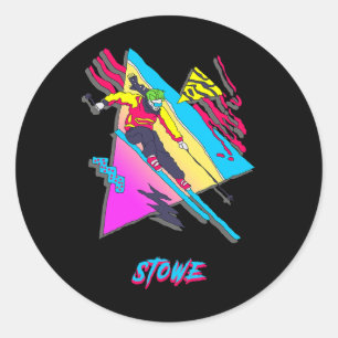 Stowe Colorful Retro Vintag Skier 80er Inspiriert Runder Aufkleber