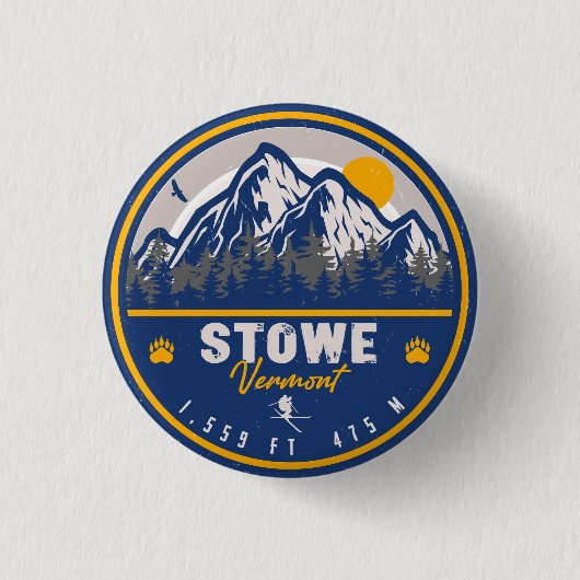 Stowe Mountain Vermont Retro Sunset Ski Souvenir Button (Vorderseite)
