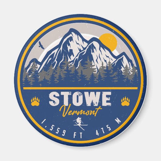 Stowe Mountain Vermont Retro Sunset Ski Souvenir Magnet (Vorne)