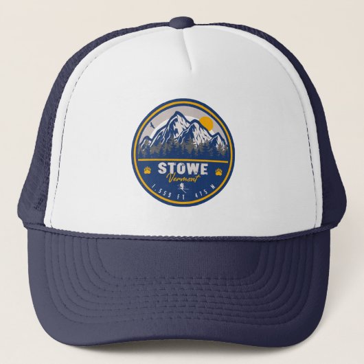 Stowe Mountain Vermont Retro Sunset Ski Souvenir Truckerkappe (Vorderseite)
