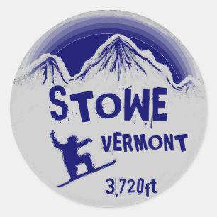 Stowe Vermont blaue graue Snowboardkunstaufkleber Runder Aufkleber