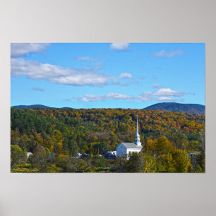 Stowe, Vermont, Community Church im Herbst Poster