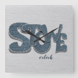 Stowe Vermont Denim-Buchstabe Quadratische Wanduhr