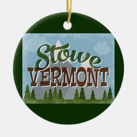 Stowe Vermont Fun Retro Snowy Mountains Keramik Ornament (Vorne)