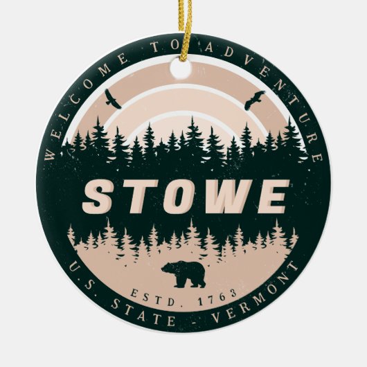 Stowe Vermont Vintage Pinienwälder Keramik Ornament (Vorne)