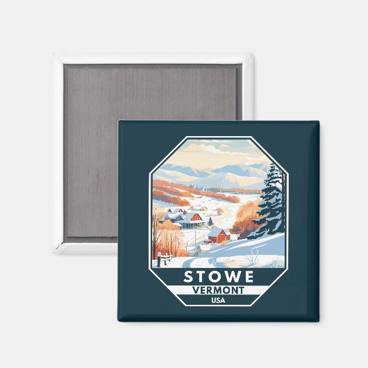 Stowe Vermont Winter Vintag Magnet (Vorderseite/Rückseite)