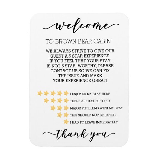 STR Short term Rental Vacation Rating System Stars Magnet (Vertikal)