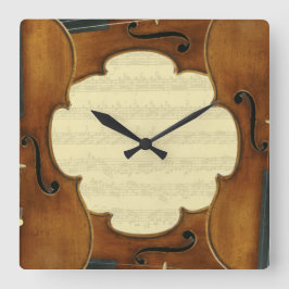 Stradivari Violinen Bach Partita Musik-Manuskript Quadratische Wanduhr