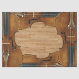 Stradivari Violinen-Quartett auf hölzernem Seidenpapier