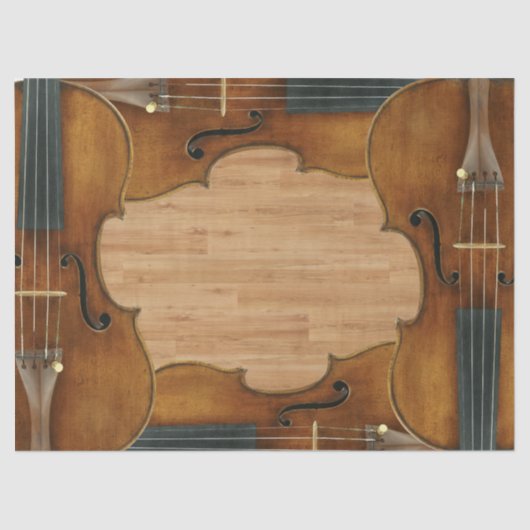 Stradivari Violinen-Quartett auf hölzernem Seidenpapier (Vorderseite)