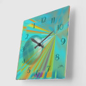 Strahlen auf Planeten-abstraktem Entwurf im Türkis Quadratische Wanduhr (Winkel)