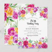 strahlend | Elegant farbenfrohe Blumen | 80. Gebur Einladung (Vorne/Hinten)