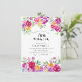 strahlend | Elegant farbenfrohe Blumen | 80. Gebur Einladung (Stehend Vorderseite)