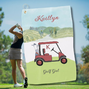 Strahlend in Rot - Golfwagen mit Anfangsbuchstaben Golfhandtuch