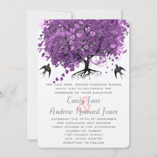 Strahlend Lila Herzblatt Baum Hochzeit Einladung