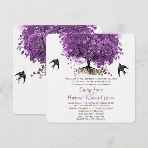 Strahlend Lila Herzblatt-Baum-Hochzeit Einladung