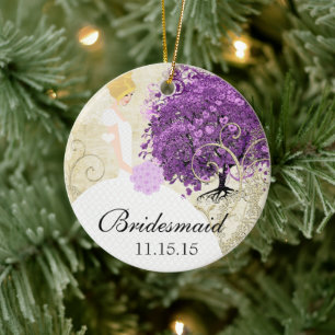 Strahlend Lila Herzblatt Baum Hochzeit Keramikornament