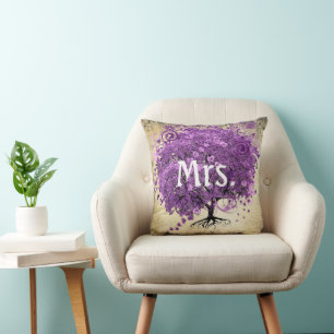 Strahlend Lila Herzblatt-Baum-Hochzeit Kissen