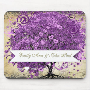 Strahlend lila romantische Herzblatt-Hochzeit Mousepad