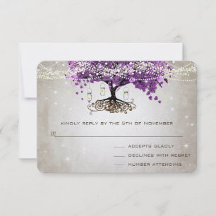 Strahlend lila romantisches Herzblatt Hochzeit RSVP Karte