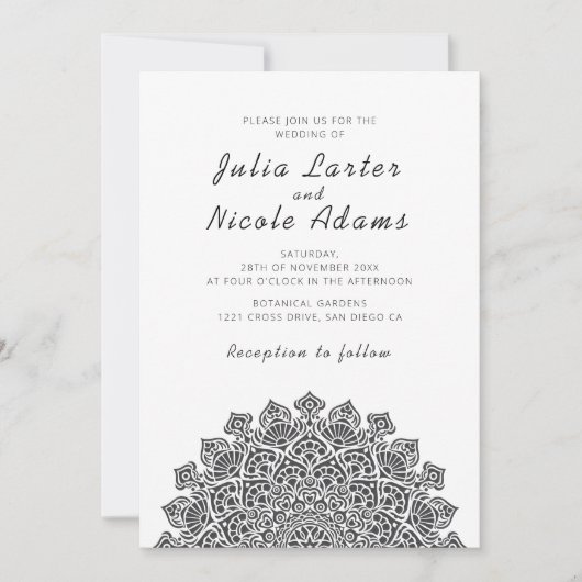 Strahlend Luftiger Halbmond-Mandala-Hochzeit Einladung (Vorderseite)