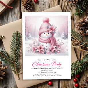 Strahlend Rosa Schneemann-Kinder-Weihnachten  Einladung