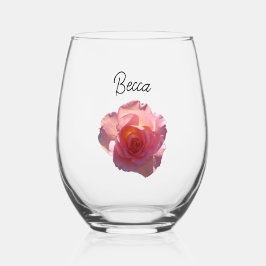 Strahlend Rosa Teerose Personalisiert Weinglas Ohne Stiel
