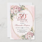 Strahlend Roségold Blush Floral 50. Geburtstag  Einladung (Vorderseite)
