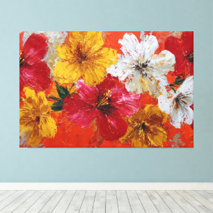 Strahlend rote und gelbe florale abstrakte Wandkun Leinwanddruck