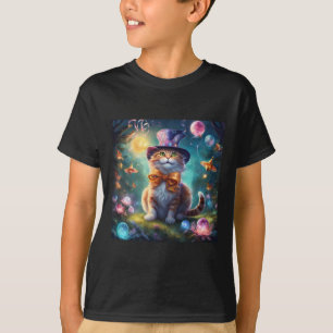 Strahlend schöne Zauberkatze mit leuchtend grünen T-Shirt