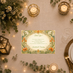 Strahlende Art Nouveau-Gartenromanze-Hochzeit Dankeskarte