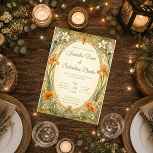 Strahlende Art Nouveau-Gartenromanze-Hochzeit Einladung