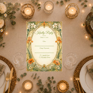 Strahlende Art Nouveau-Gartenromanze-Hochzeit RSVP Karte