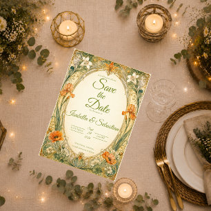 Strahlende Art Nouveau-Gartenromanze-Hochzeit Save The Date