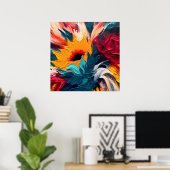Strahlende Blüte – Kühne abstrakte Floralexpressio Poster (Heimbüro)