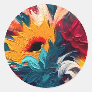Strahlende Blüte – Kühne abstrakte Floralexpressio Runder Aufkleber